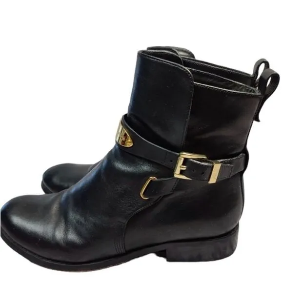 Michael Kors Arley black gold Hardware Leather Ankle Boots