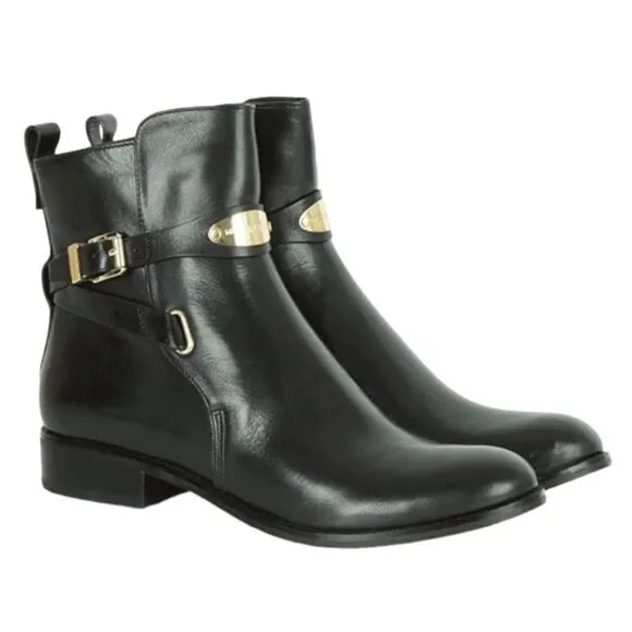 Michael Kors Arley black gold Hardware Leather Ankle Boots