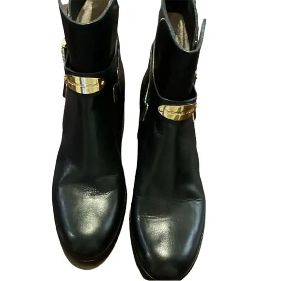 Michael Kors Arley black gold Hardware Leather Ankle Boots