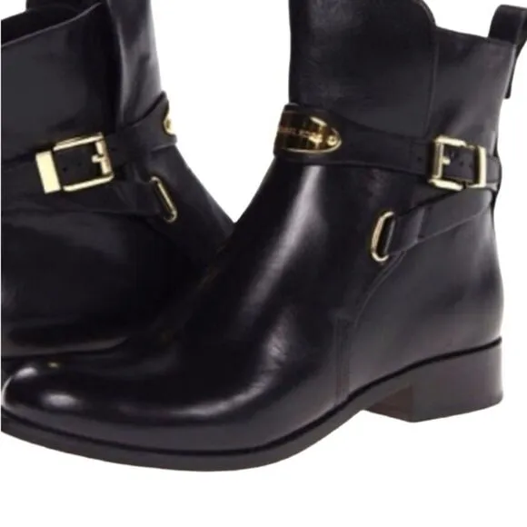 Michael Kors Arley black gold Hardware Leather Ankle Boots