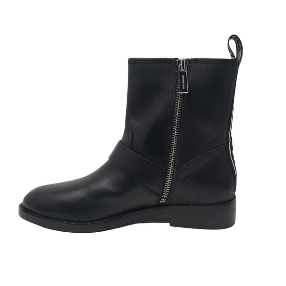 Michael Kors Black Leather Ankle Boots Booties Size 6 Side Zipper Low Heel NEW