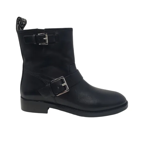 Michael Kors Black Leather Ankle Boots Booties Size 6 Side Zipper Low Heel NEW