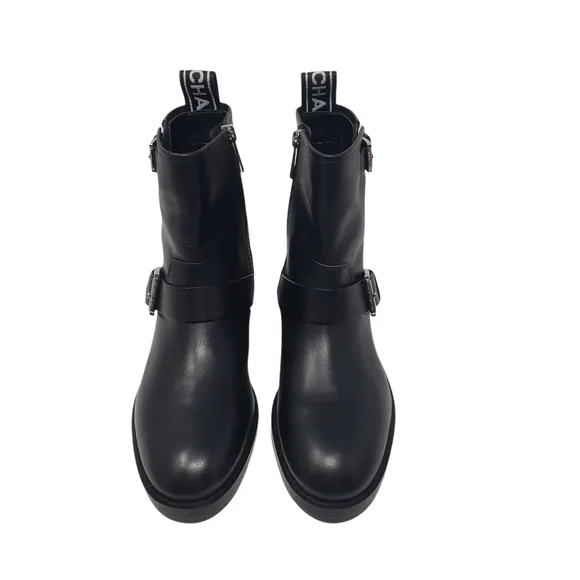 Michael Kors Black Leather Ankle Boots Booties Size 6 Side Zipper Low Heel NEW