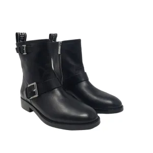 Michael Kors Black Leather Ankle Boots Booties Size 6 Side Zipper Low Heel NEW