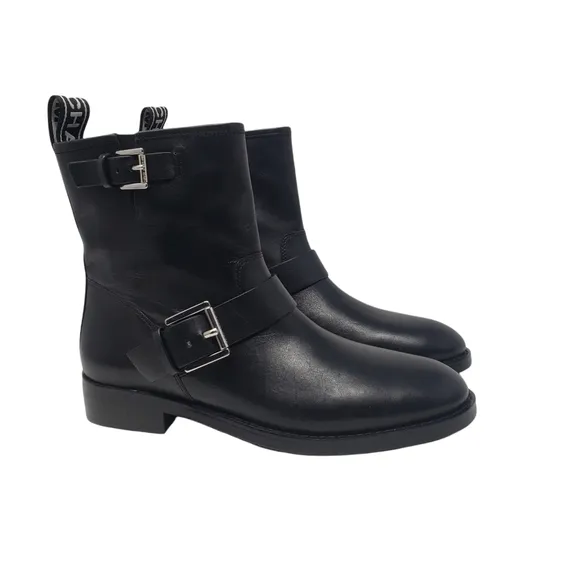 Michael Kors Black Leather Ankle Boots Booties Size 6 Side Zipper Low Heel NEW