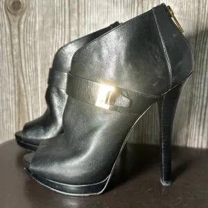 Michael Kors Black Leather Open Toe Bootie Sz 9