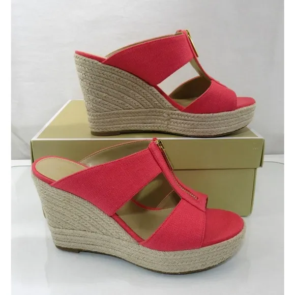 Michael Kors Bradley Mule Espadrille Platform Wedge Sandal Geranium Size 7.5