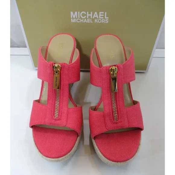 Michael Kors Bradley Mule Espadrille Platform Wedge Sandal Geranium Size 7.5