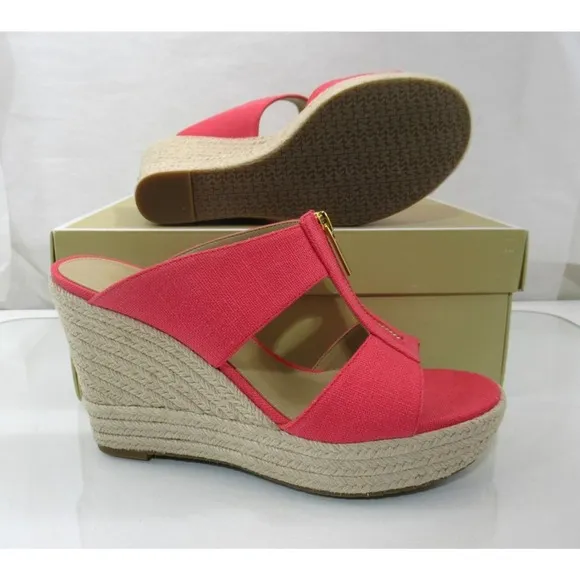 Michael Kors Bradley Mule Espadrille Platform Wedge Sandal Geranium Size 7.5