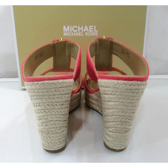 Michael Kors Bradley Mule Espadrille Platform Wedge Sandal Geranium Size 7.5