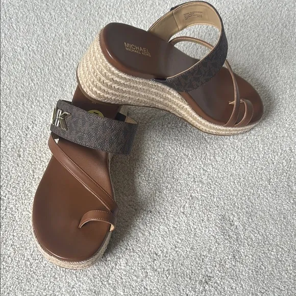 Michael Kors Brown Leather Wedge Sandals
