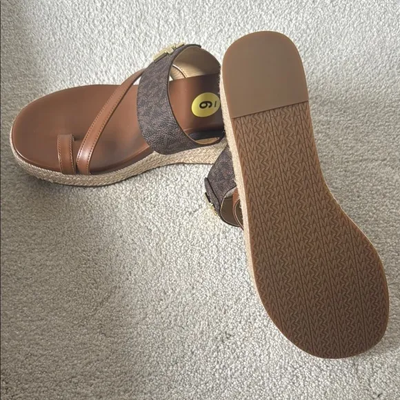 Michael Kors Brown Leather Wedge Sandals