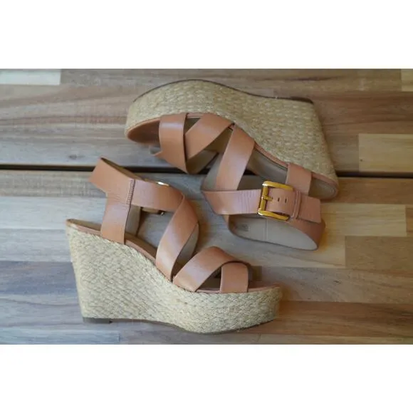 Michael Kors Celia Espadrille Wedge Buckle Platform Sandals Size 7