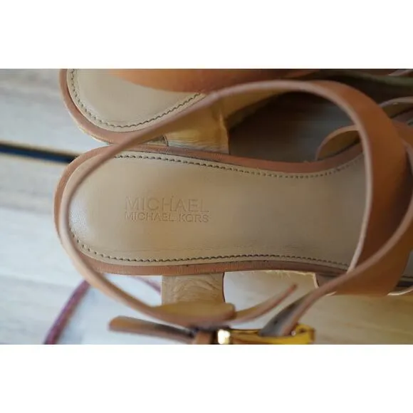 Michael Kors Celia Espadrille Wedge Buckle Platform Sandals Size 7