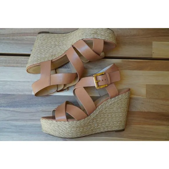 Michael Kors Celia Espadrille Wedge Buckle Platform Sandals Size 7