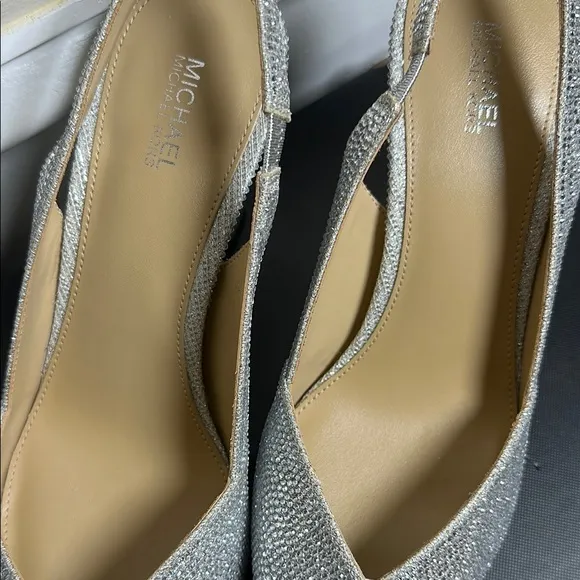 Michael Kors Chelsea Sling Silver Heels Size 9 New In Box