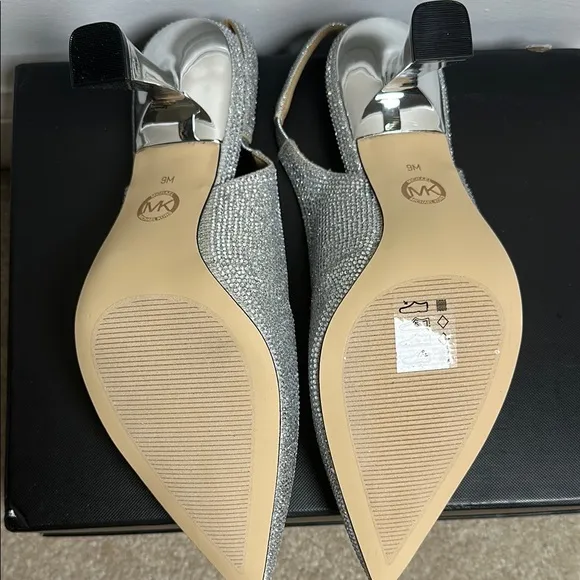 Michael Kors Chelsea Sling Silver Heels Size 9 New In Box