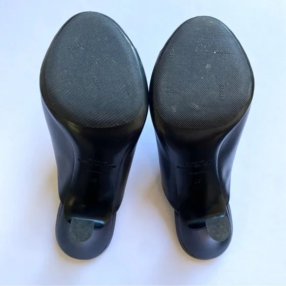 MICHAEL KORS COLLECTION BLACK LEATHER TINA RUNWAY SLIDE HEEL MULES
