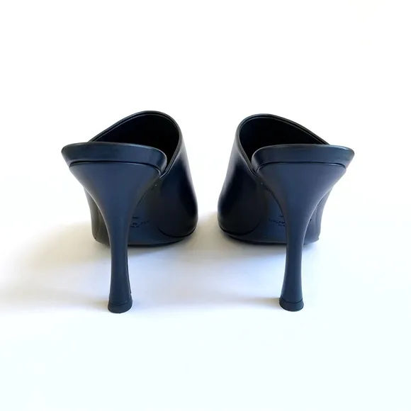 MICHAEL KORS COLLECTION BLACK LEATHER TINA RUNWAY SLIDE HEEL MULES