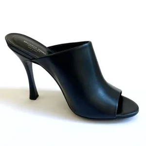 MICHAEL KORS COLLECTION BLACK LEATHER TINA RUNWAY SLIDE HEEL MULES