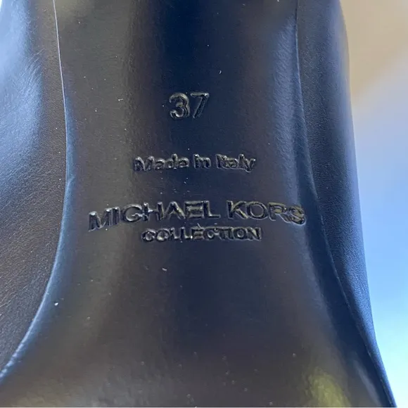 MICHAEL KORS COLLECTION BLACK LEATHER TINA RUNWAY SLIDE HEEL MULES