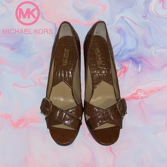 Michael Kors (EUC) Milan Crocco ALL LEATHER Peep Toe pump size 10
