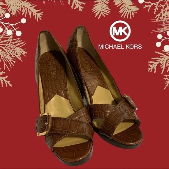 Michael Kors (EUC) Milan Crocco ALL LEATHER Peep Toe pump size 10