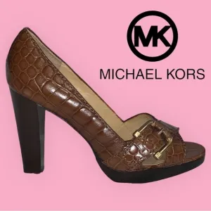 Michael Kors (EUC) Milan Crocco ALL LEATHER Peep Toe pump size 10