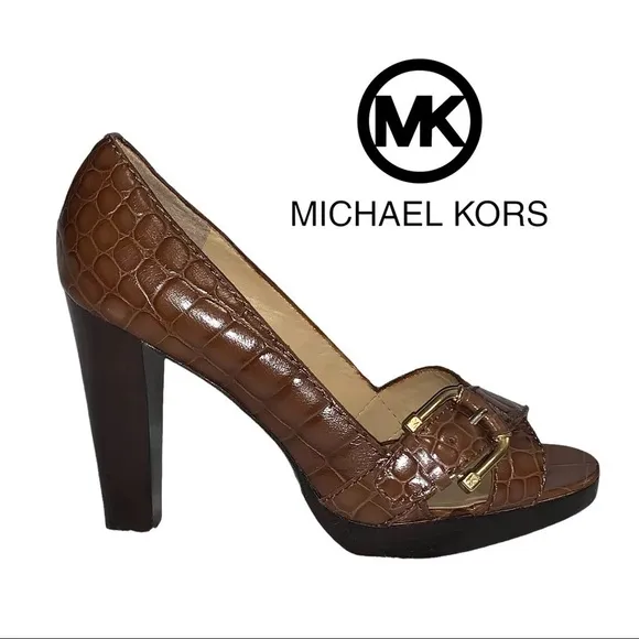 Michael Kors (EUC) Milan Crocco ALL LEATHER Peep Toe pump size 10