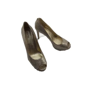 Michael Kors Gold Shimmer Slip On Peep Toe High Heel Pumps Shoes Women's Size 9