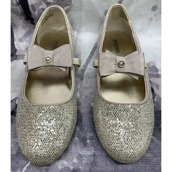 Michael Kors Kids Ballet Flats Girls 3 Sand Silver Rover Day Mary Jane Slip-Ons