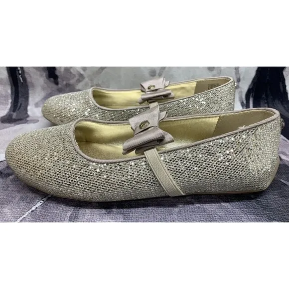 Michael Kors Kids Ballet Flats Girls 3 Sand Silver Rover Day Mary Jane Slip-Ons
