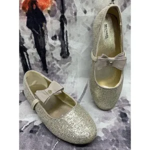 Michael Kors Kids Ballet Flats Girls 3 Sand Silver Rover Day Mary Jane Slip-Ons