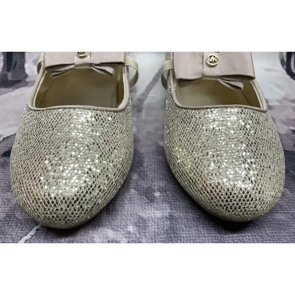 Michael Kors Kids Ballet Flats Girls 3 Sand Silver Rover Day Mary Jane Slip-Ons