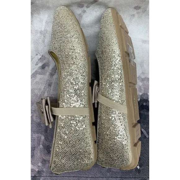 Michael Kors Kids Ballet Flats Girls 3 Sand Silver Rover Day Mary Jane Slip-Ons
