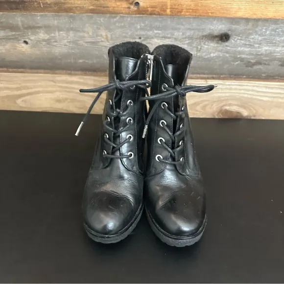 Michael Kors Kim Leather Lace Up Block Heel Bootie Shoes Black Women’s 9 M