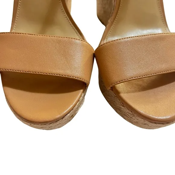Michael Kors Kristy Leather Tan Wedge Open Toe Espadrille Sandals Size 11