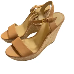 Michael Kors Kristy Leather Tan Wedge Open Toe Espadrille Sandals Size 11