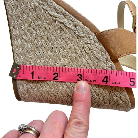 Michael Kors Kristy Leather Tan Wedge Open Toe Espadrille Sandals Size 11