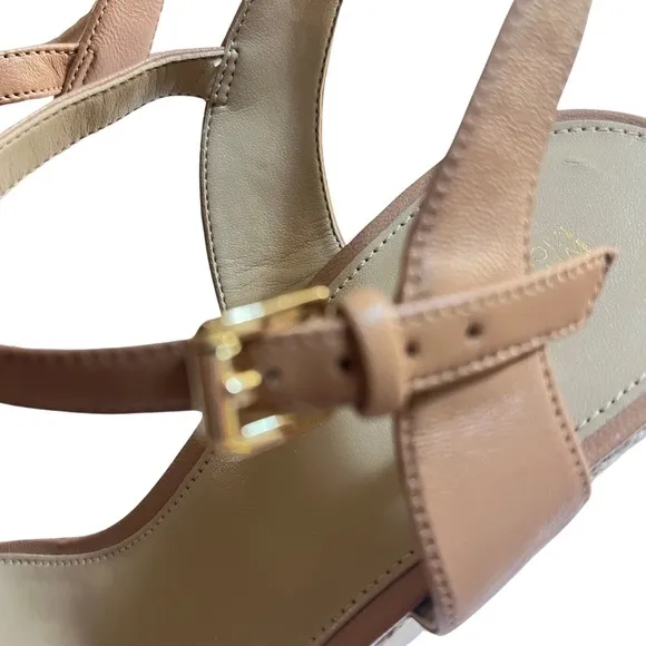 Michael Kors Kristy Leather Tan Wedge Open Toe Espadrille Sandals Size 11