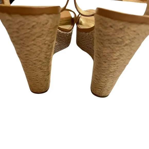 Michael Kors Kristy Leather Tan Wedge Open Toe Espadrille Sandals Size 11
