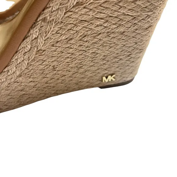 Michael Kors Kristy Leather Tan Wedge Open Toe Espadrille Sandals Size 11