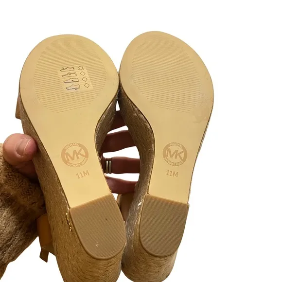 Michael Kors Kristy Leather Tan Wedge Open Toe Espadrille Sandals Size 11