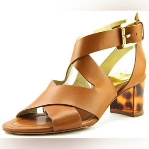 Michael Kors Leather Sandals with buckle and tortoiseshell heel, 6.5, EUC