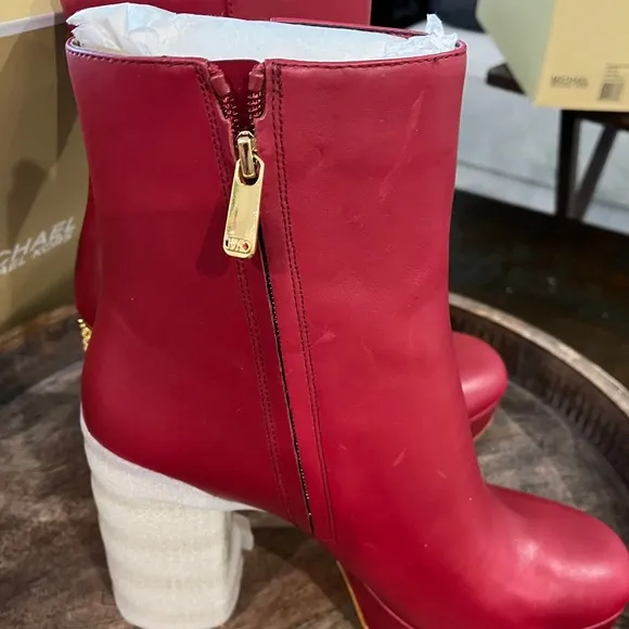Michael Kors Maxine Leather Platform Red and Gold Designer Bootie Size 10M