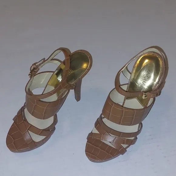 Michael Kors Nadja Ankle Strap Peep Toe High Heels Shoes Size 7.5M