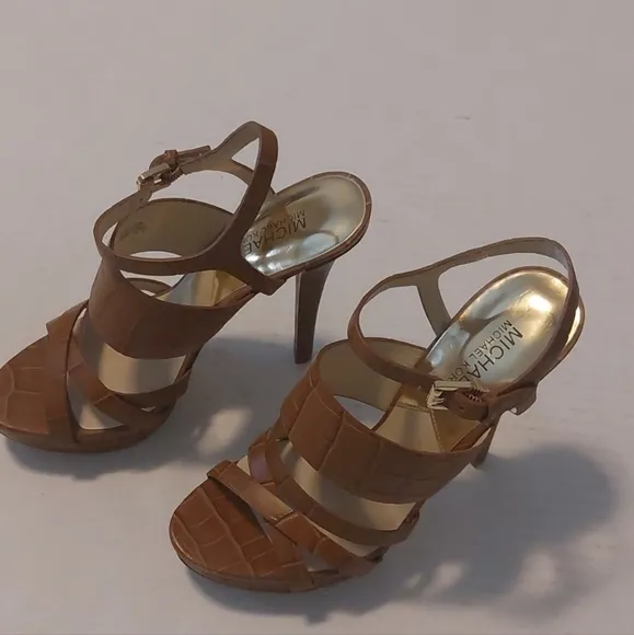 Michael Kors Nadja Ankle Strap Peep Toe High Heels Shoes Size 7.5M