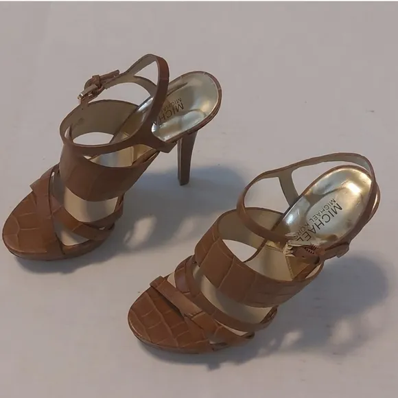 Michael Kors Nadja Ankle Strap Peep Toe High Heels Shoes Size 7.5M