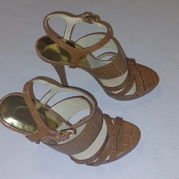 Michael Kors Nadja Ankle Strap Peep Toe High Heels Shoes Size 7.5M