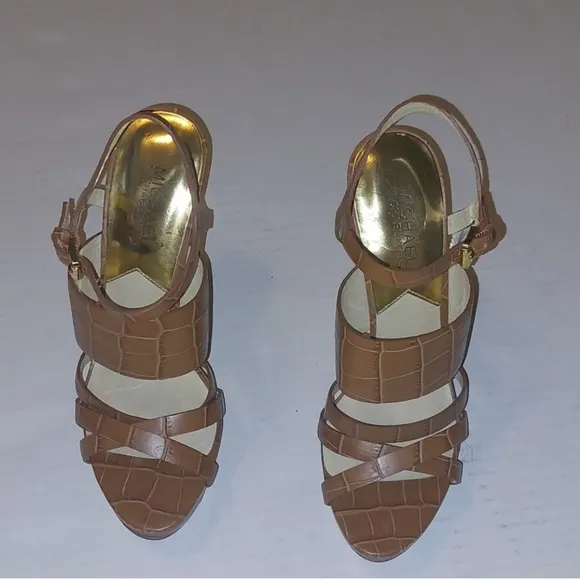 Michael Kors Nadja Ankle Strap Peep Toe High Heels Shoes Size 7.5M